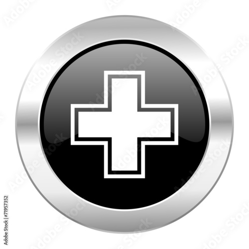 pharmacy black circle glossy chrome icon isolated
