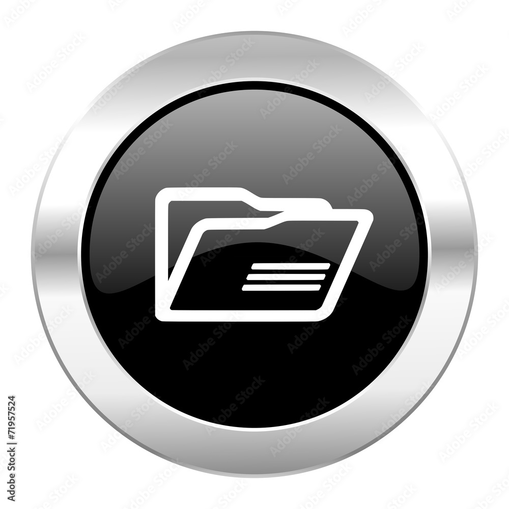 folder black circle glossy chrome icon isolated folder black circle glossy chrome icon isolated