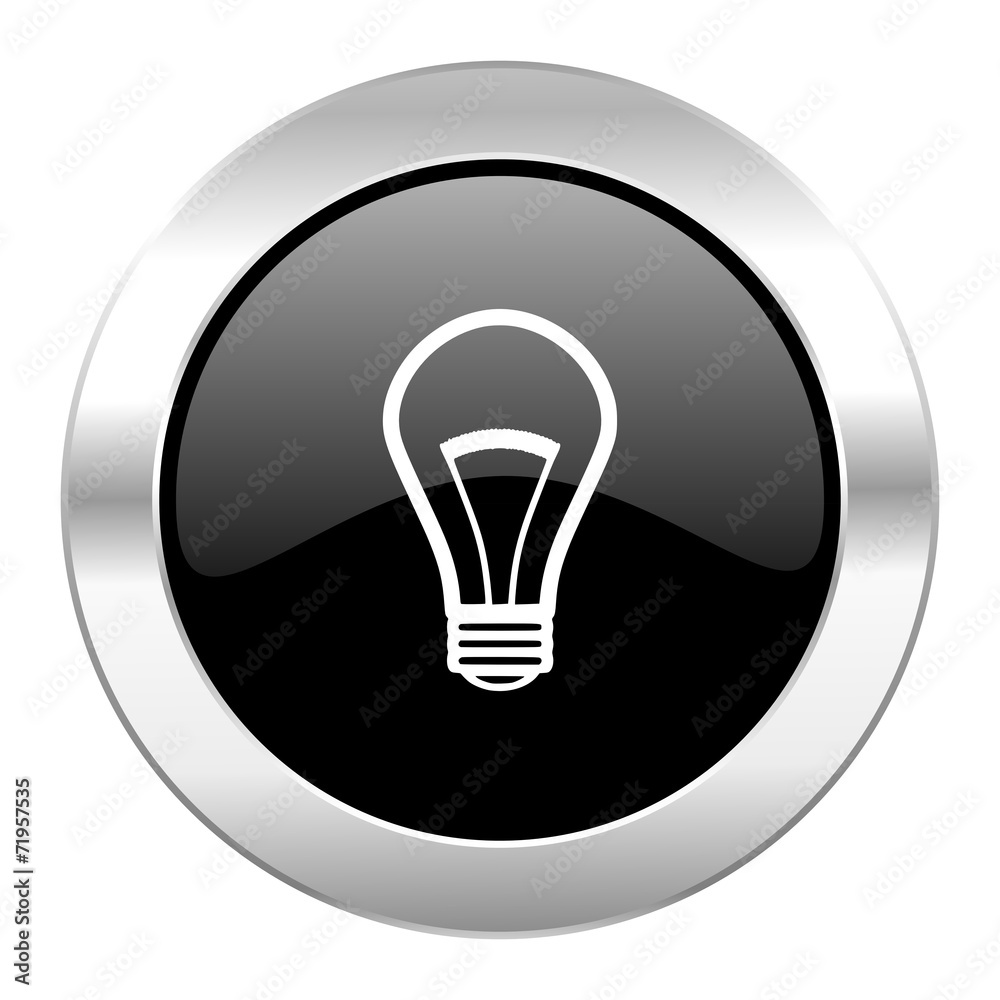 bulb black circle glossy chrome icon isolated bulb black circle glossy chrome icon isolated