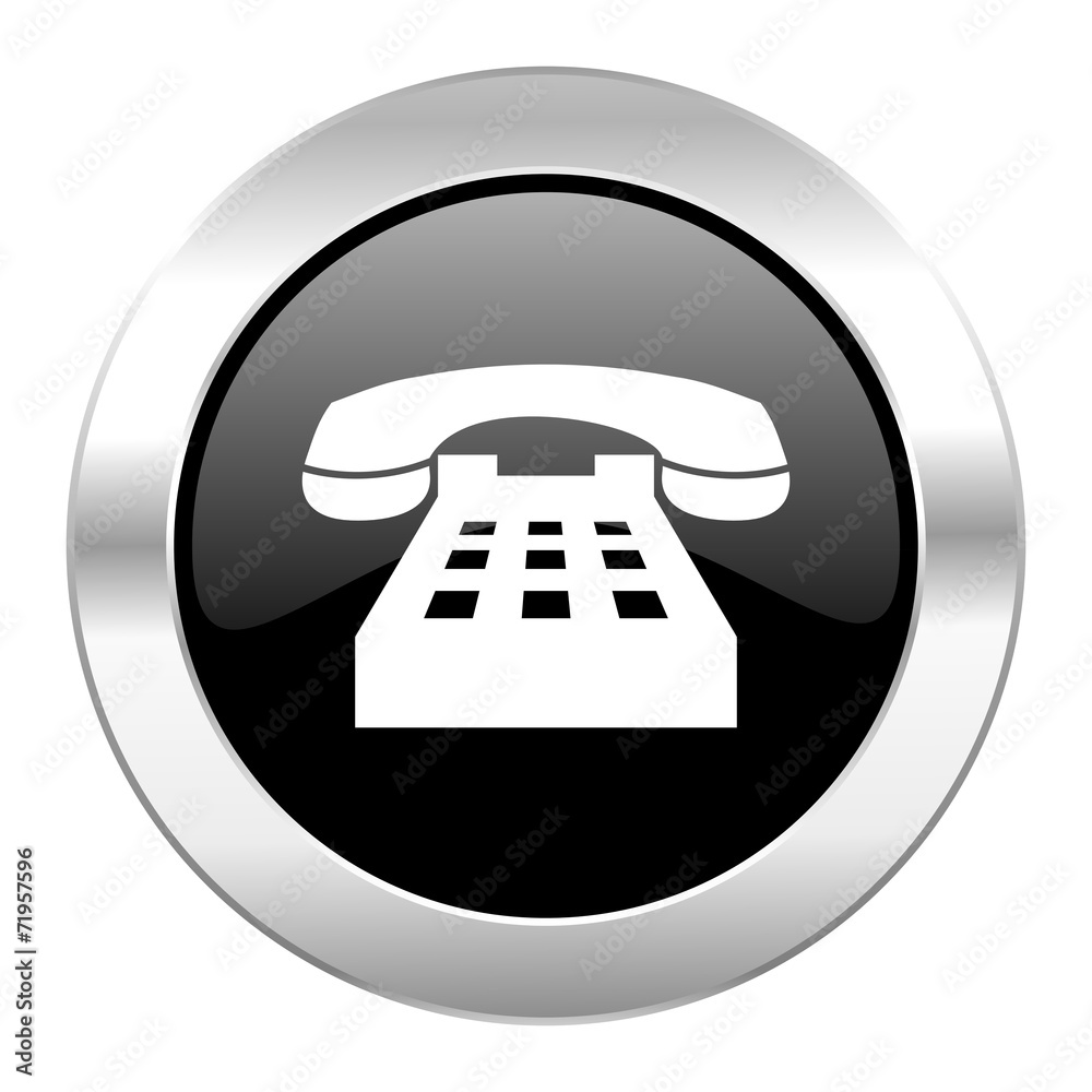 phone black circle glossy chrome icon isolated phone black circle glossy chrome icon isolated