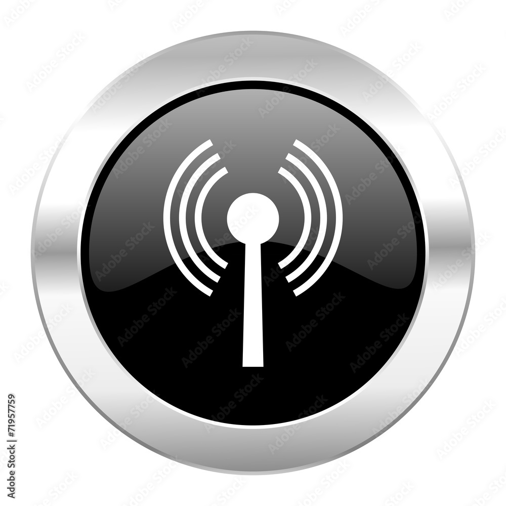 wifi black circle glossy chrome icon isolated wifi black circle glossy chrome icon isolated