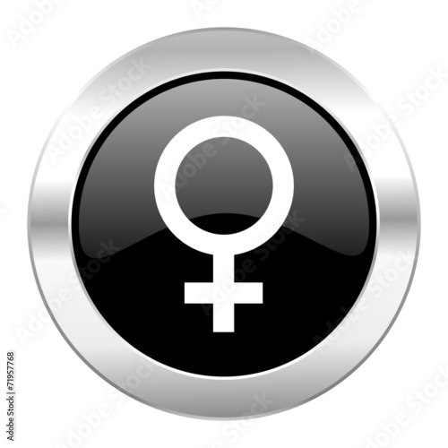female black circle glossy chrome icon isolated