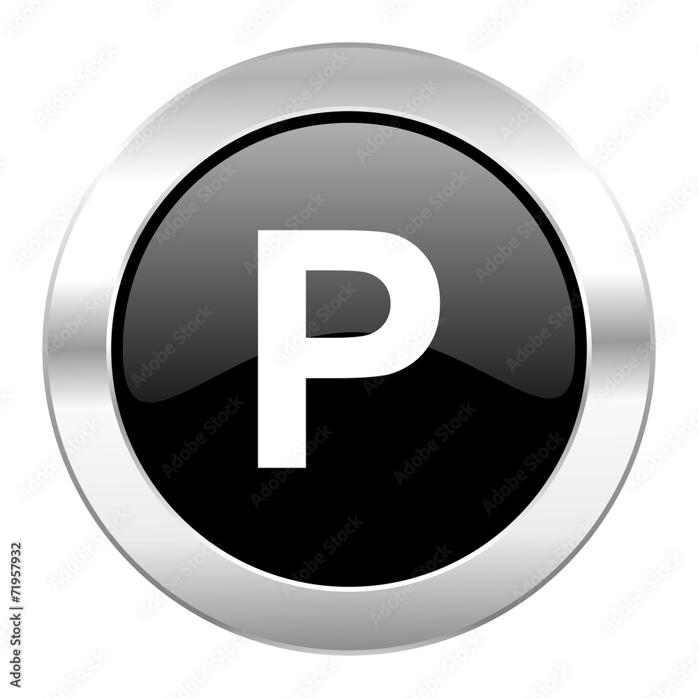 parking black circle glossy chrome icon isolated parking black circle glossy chrome icon isolated