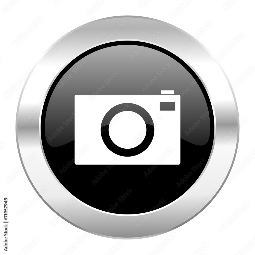 camera black circle glossy chrome icon isolated camera black circle glossy chrome icon isolated