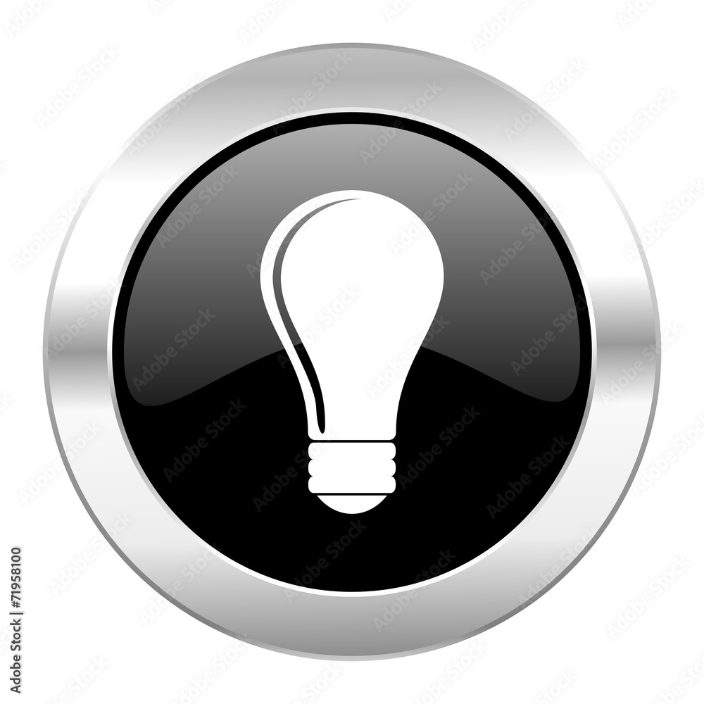 bulb black circle glossy chrome icon isolated bulb black circle glossy chrome icon isolated