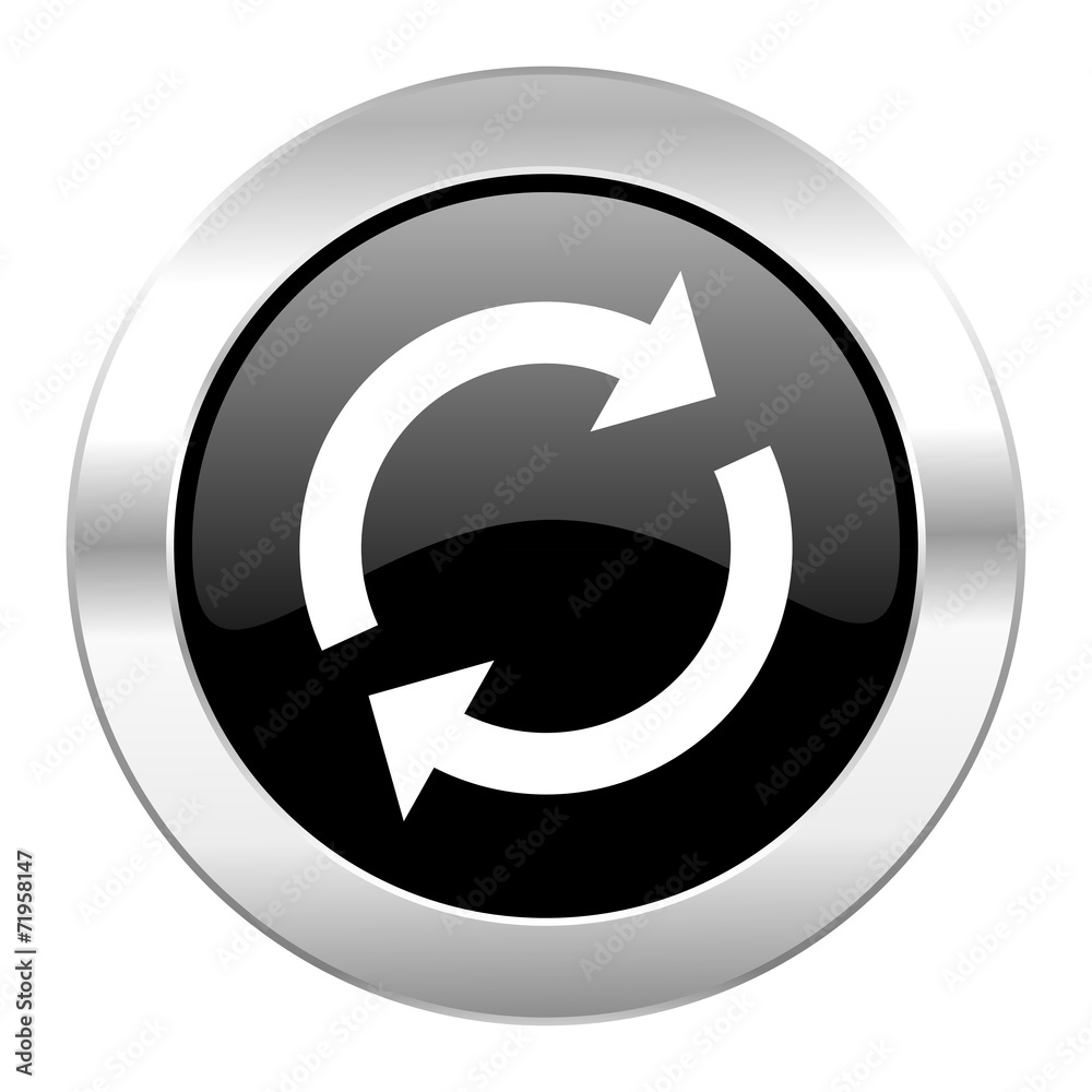 reload black circle glossy chrome icon isolated reload black circle glossy chrome icon isolated