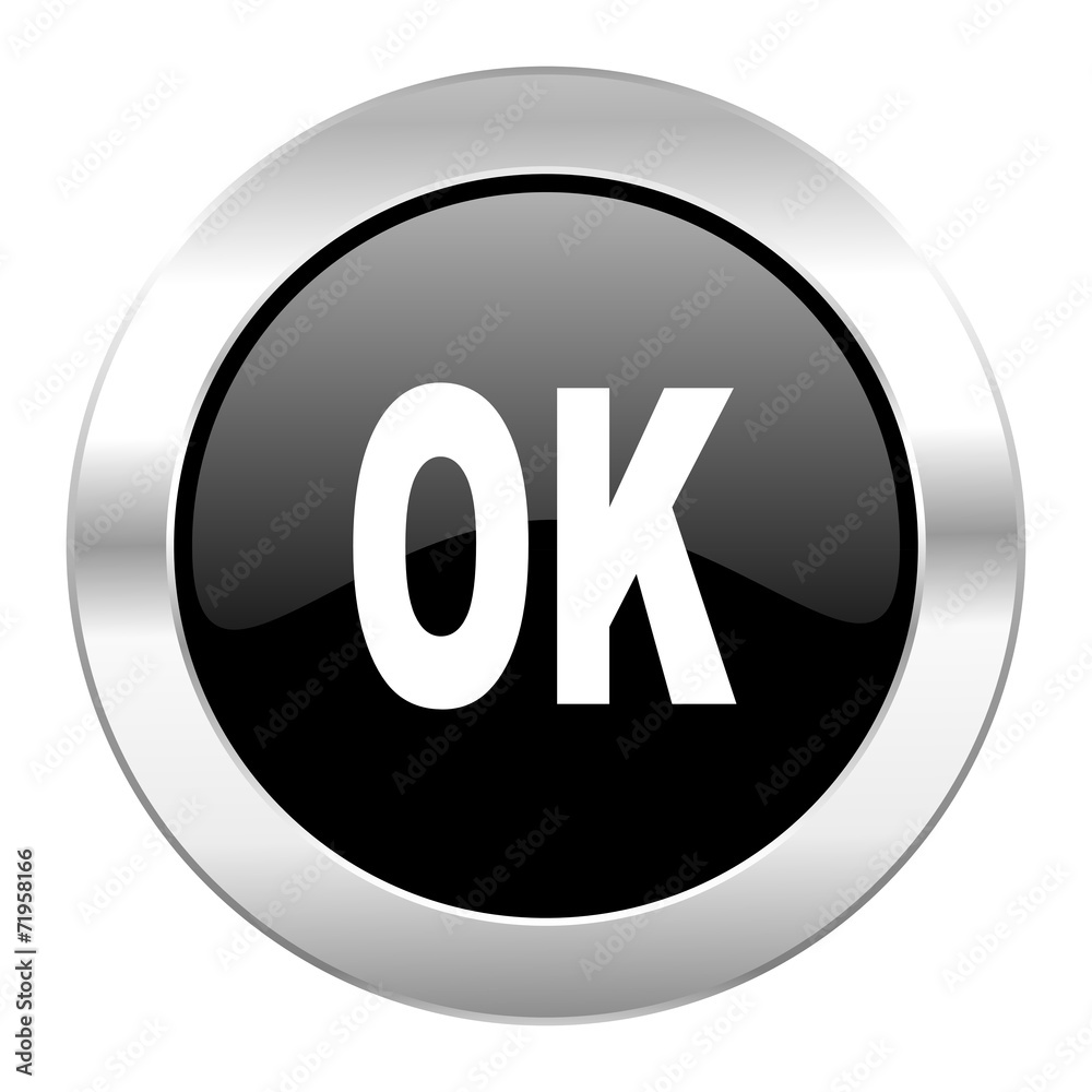ok black circle glossy chrome icon isolated ok black circle glossy chrome icon isolated