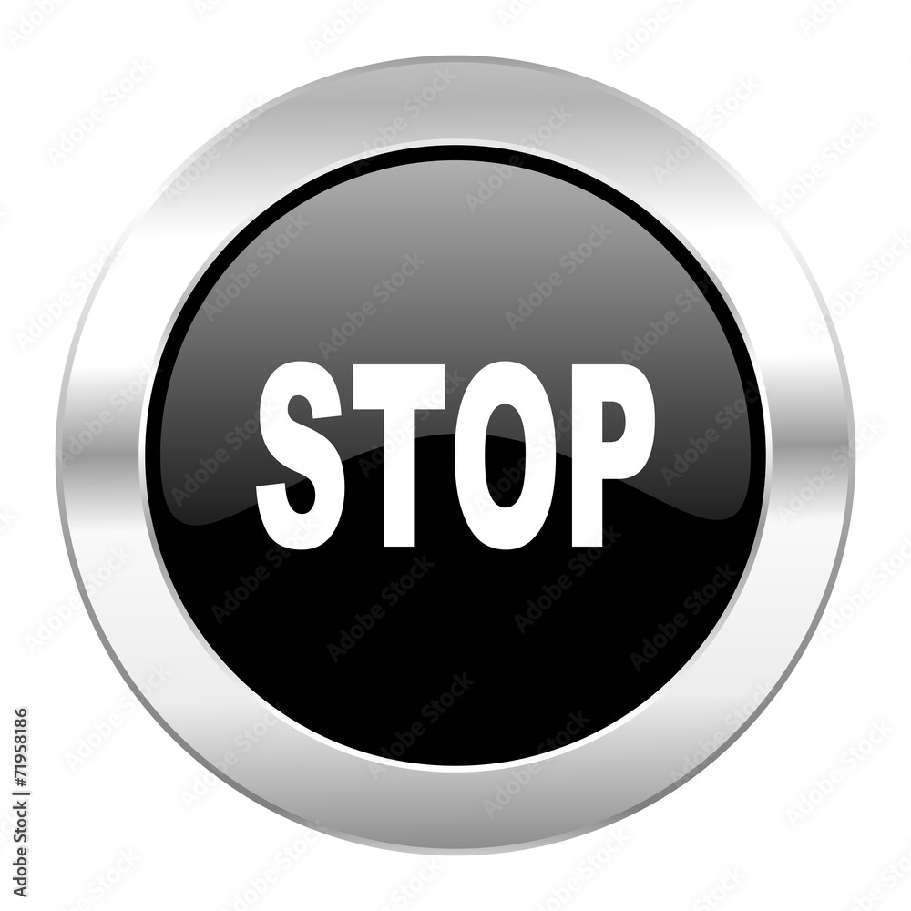 stop black circle glossy chrome icon isolated stop black circle glossy chrome icon isolated