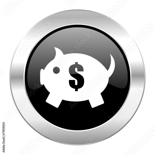 piggy bank black circle glossy chrome icon isolated