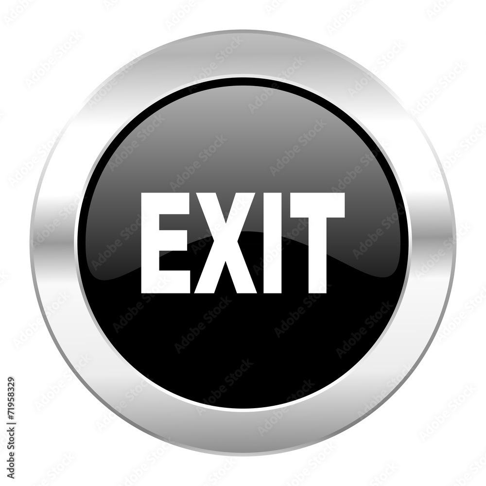 exit black circle glossy chrome icon isolated exit black circle glossy chrome icon isolated