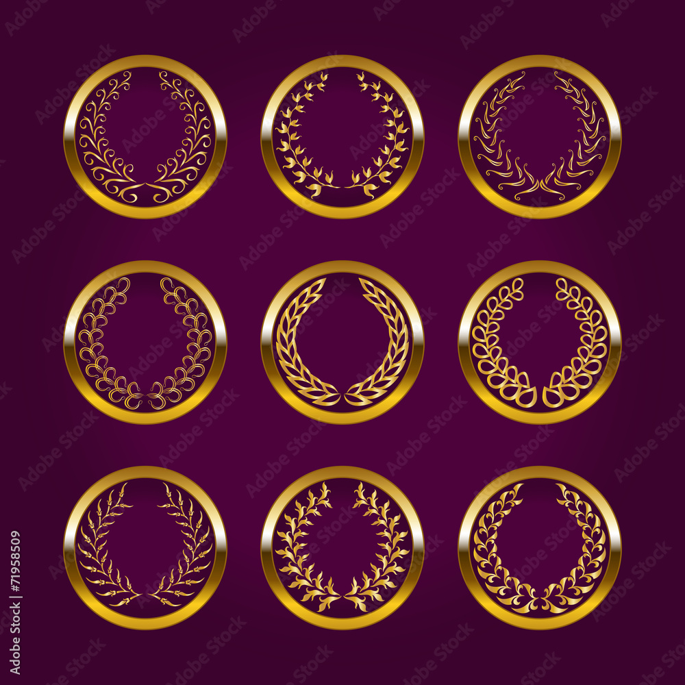 Luxury gold labels with laurel wreath Luxury gold labels with laurel wreath