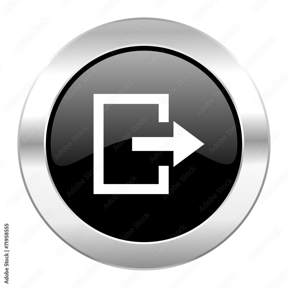 exit black circle glossy chrome icon isolated exit black circle glossy chrome icon isolated
