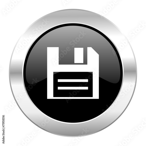 disk black circle glossy chrome icon isolated