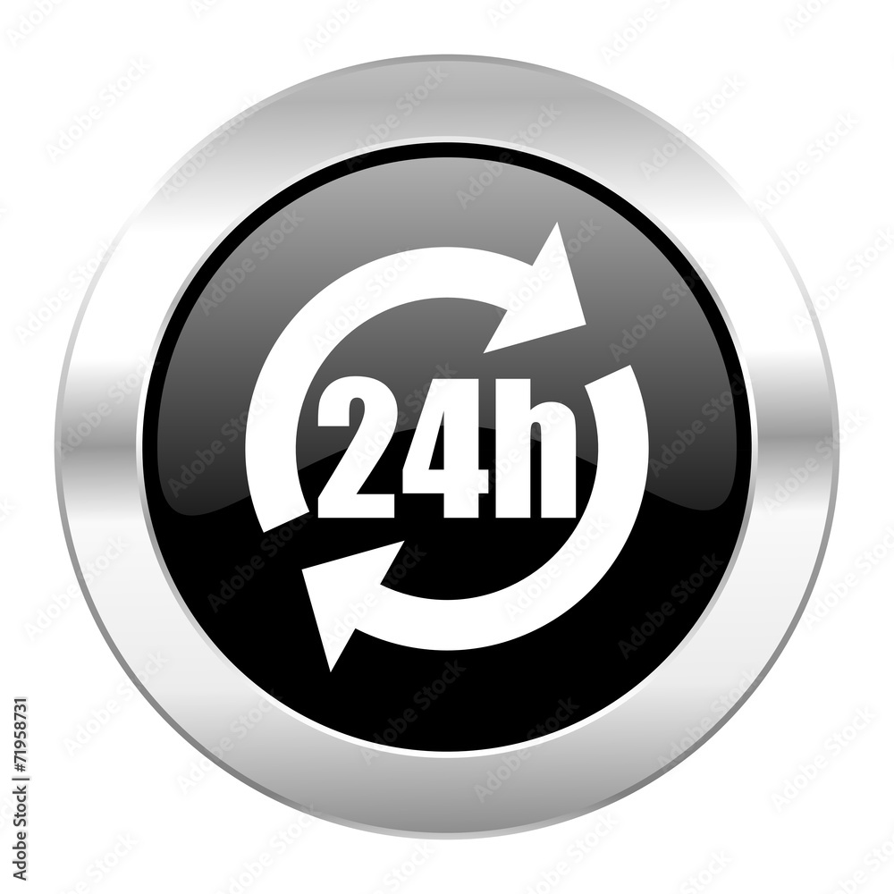 24h black circle glossy chrome icon isolated 24h black circle glossy chrome icon isolated