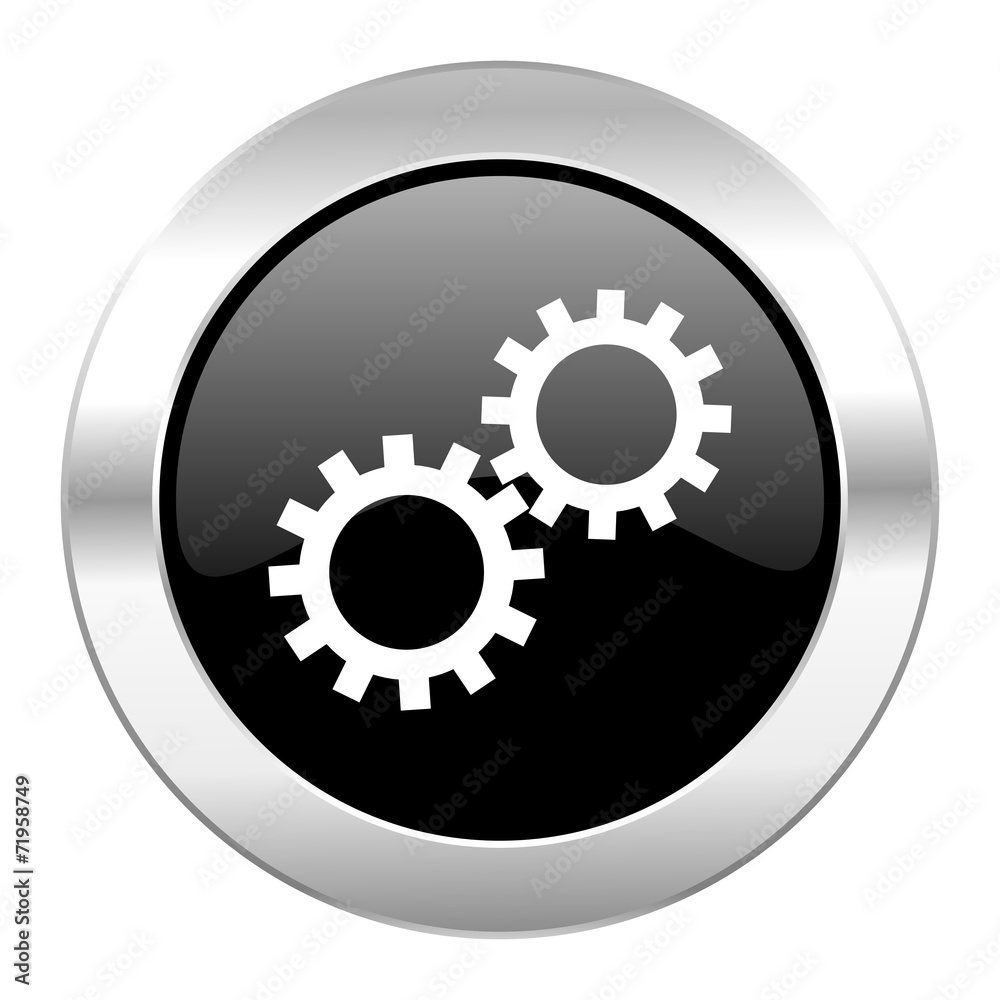 gear black circle glossy chrome icon isolated gear black circle glossy chrome icon isolated