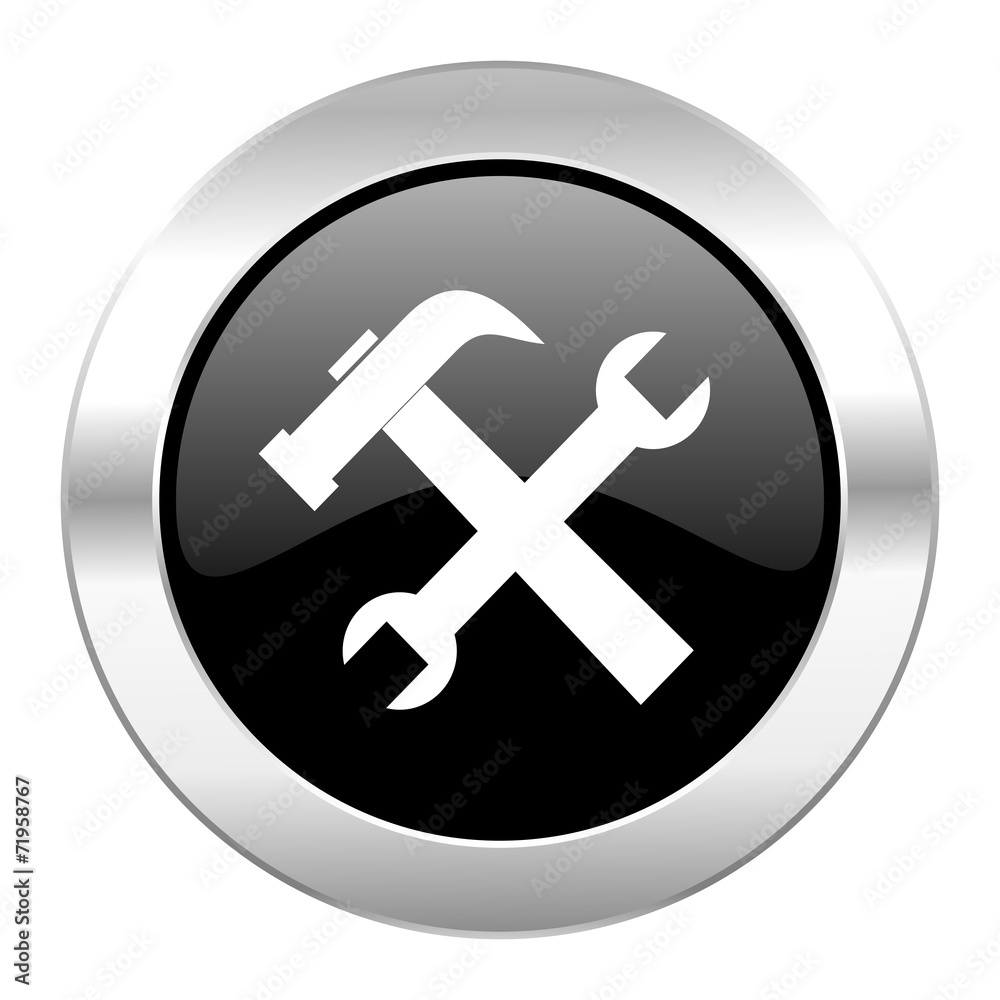tools black circle glossy chrome icon isolated tools black circle glossy chrome icon isolated