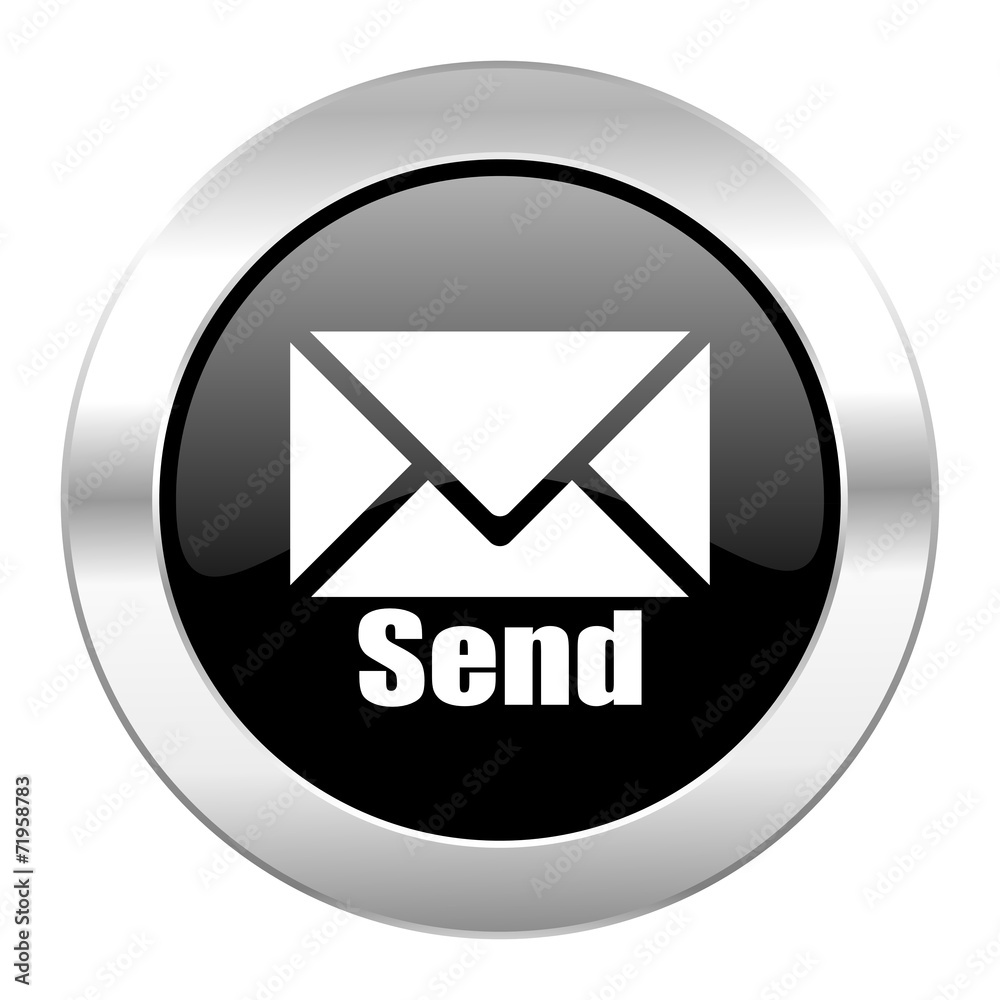 send black circle glossy chrome icon isolated send black circle glossy chrome icon isolated