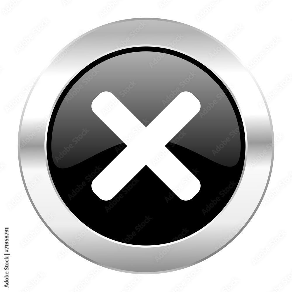 cancel black circle glossy chrome icon isolated