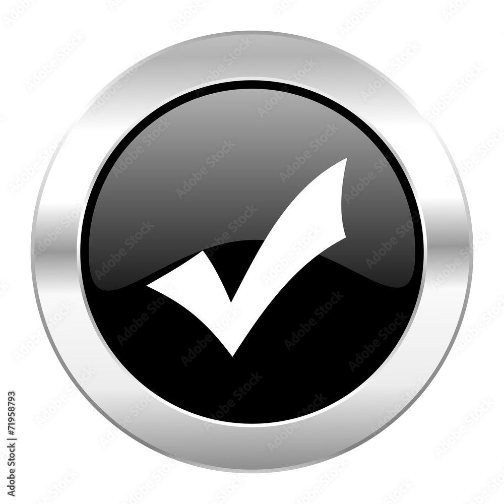 accept black circle glossy chrome icon isolated accept black circle glossy chrome icon isolated