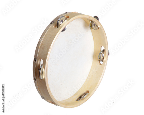 Tambourine isolated on white background in half a turn