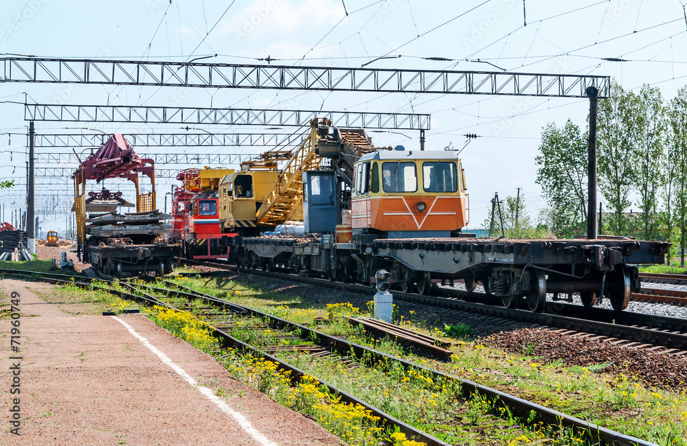 Train with special track equipment at repairs Train with special track equipment at repairs