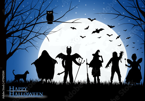 Halloween - verkleidete Kindersilhouetten - trick or treat