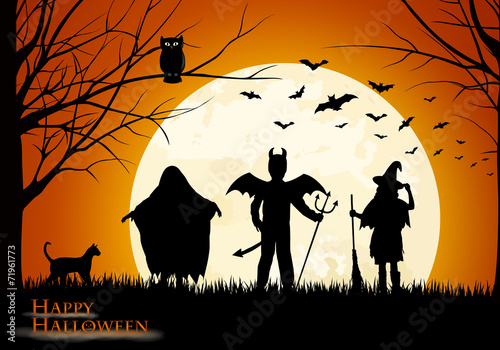 Halloween - verkleidete Kindersilhouetten - trick or treat