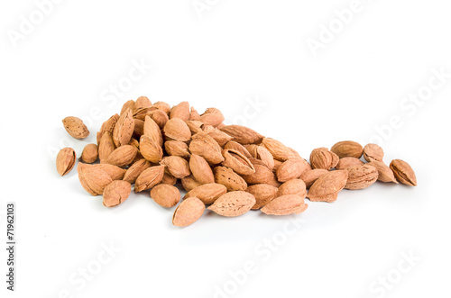 Almond nuts isolated on a white background.