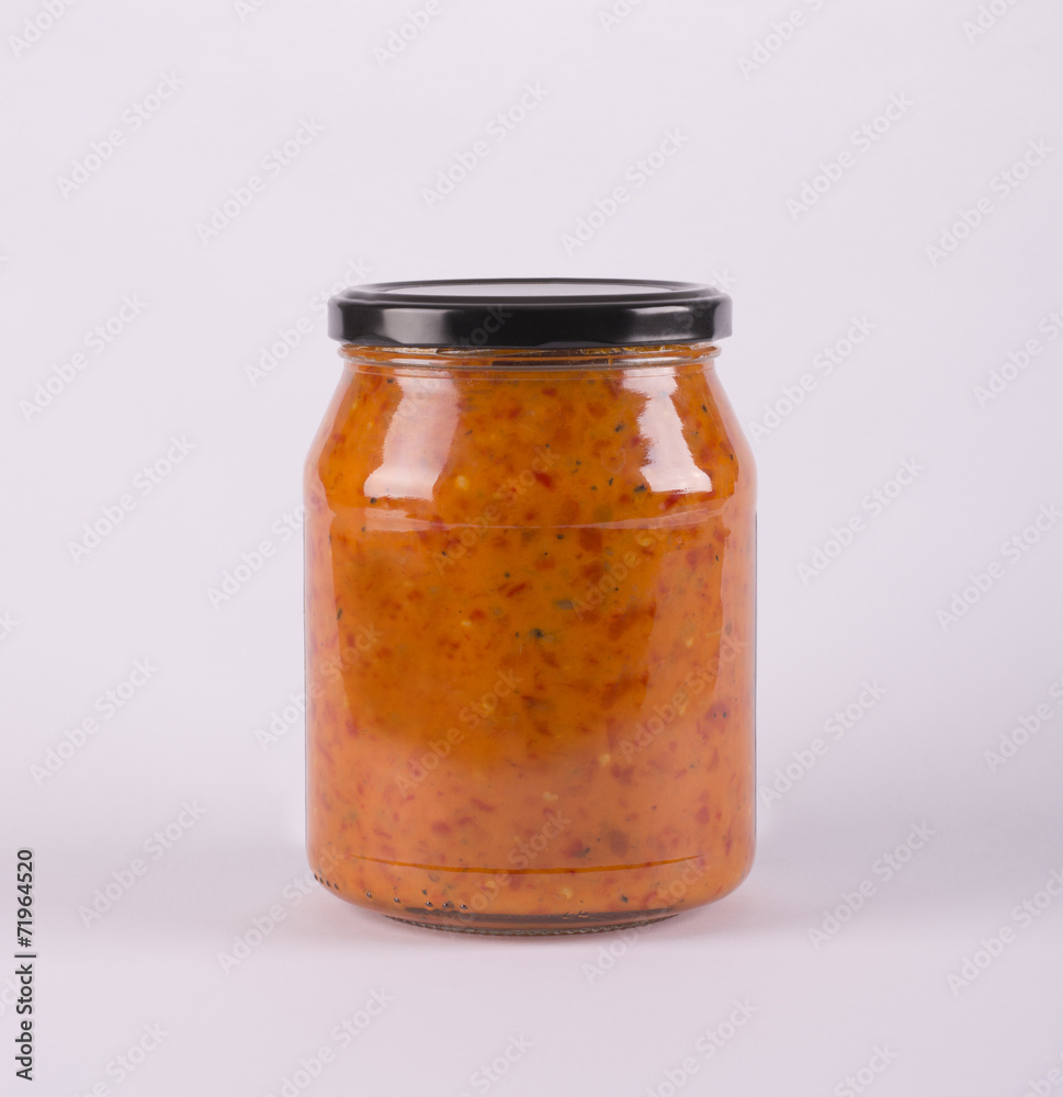 Ajvar in a Jar. Homemade Product. Ajvar in a Jar. Homemade Product.