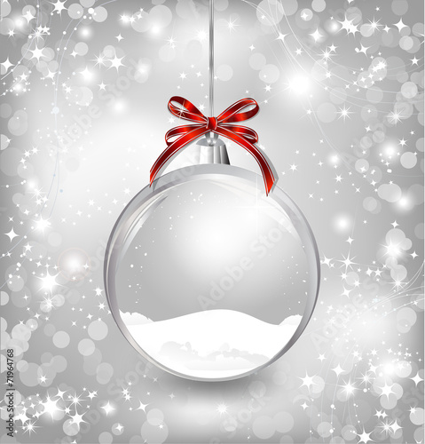 Empty snow-globe with red bow. Vector