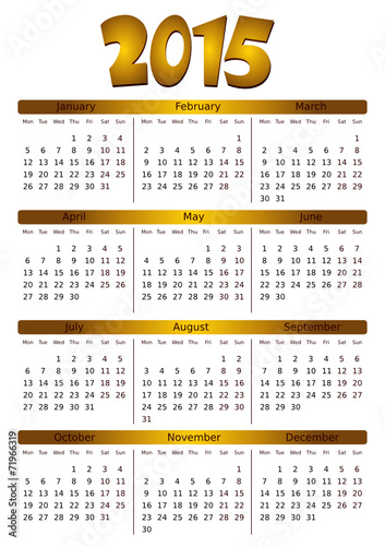 simple editable vector calendar 2015