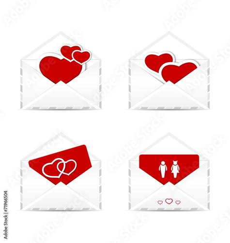 Set envelopes with valentine hearts and postcards