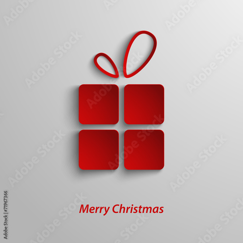 Christmas card with red gift on white ackground