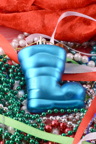 Boots of Santa Claus with Christmas decorations