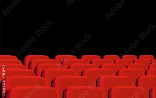 Rows of red cinema seats on a black background. Vector.