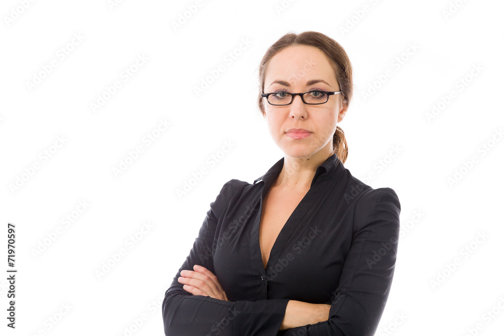 model isolated on plain background happy smiling arms crossed