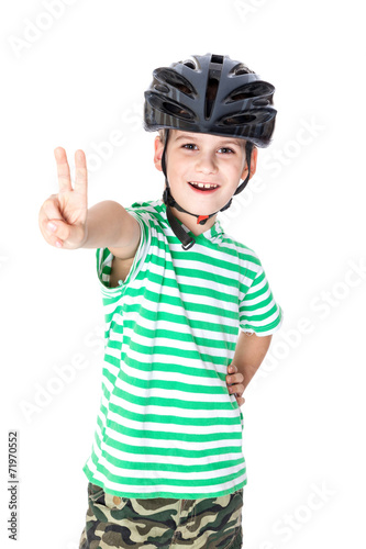 Boy bicyclist with helmet