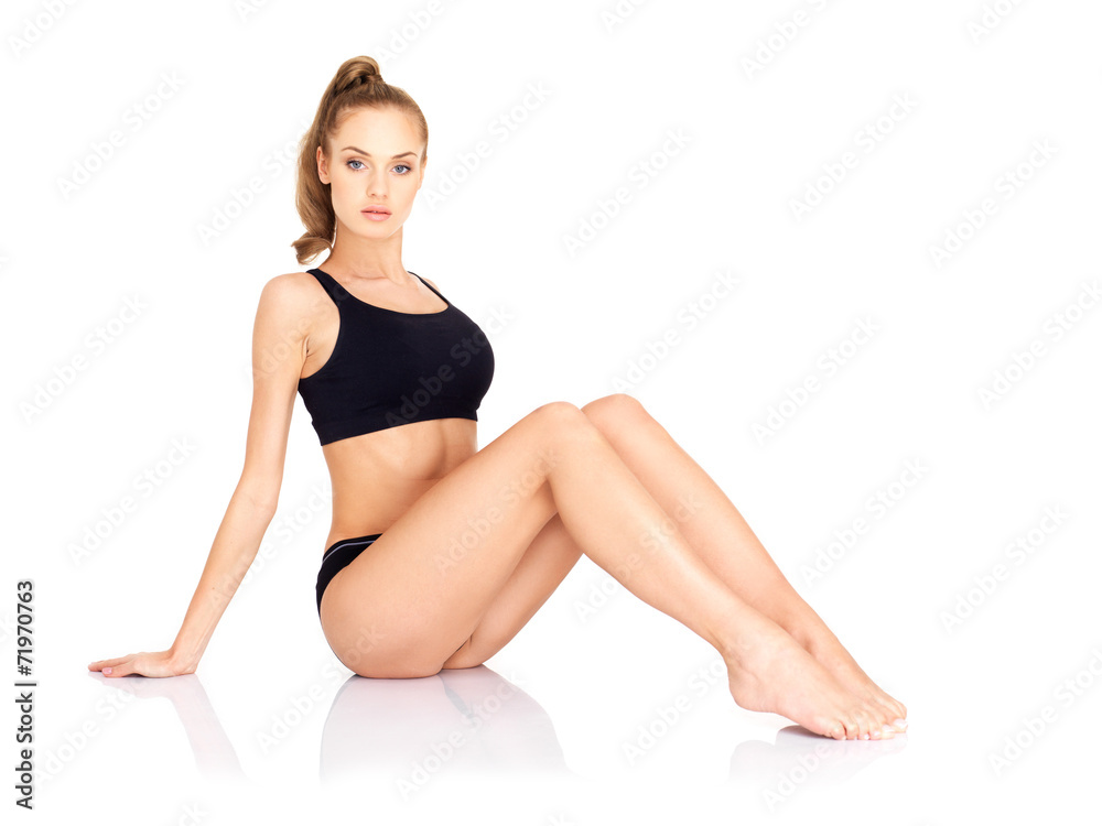 Sensual Woman Sitting Sexy on Floor
