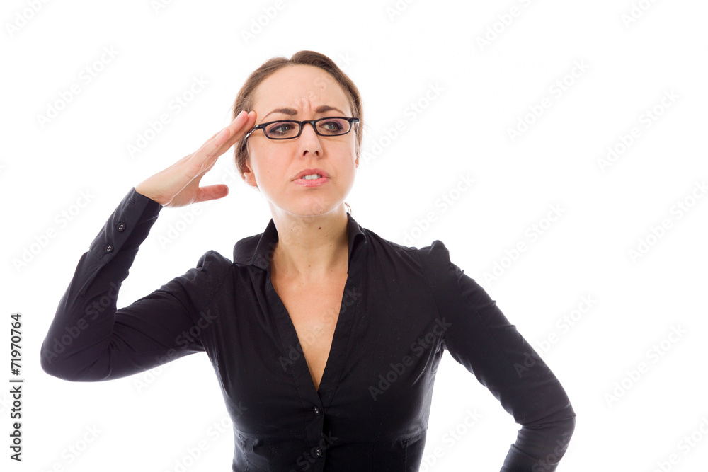 model isolated on plain background confused headache model isolated on plain background confused headache