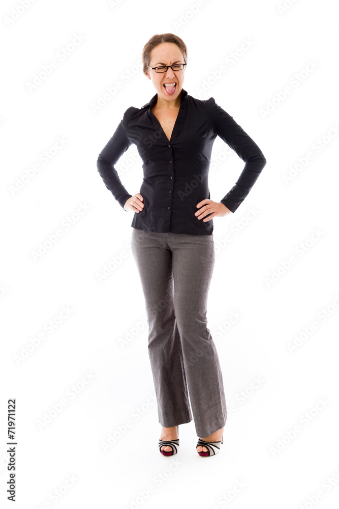 model isolated on plain background face sticking tongue out model isolated on plain background face sticking tongue out