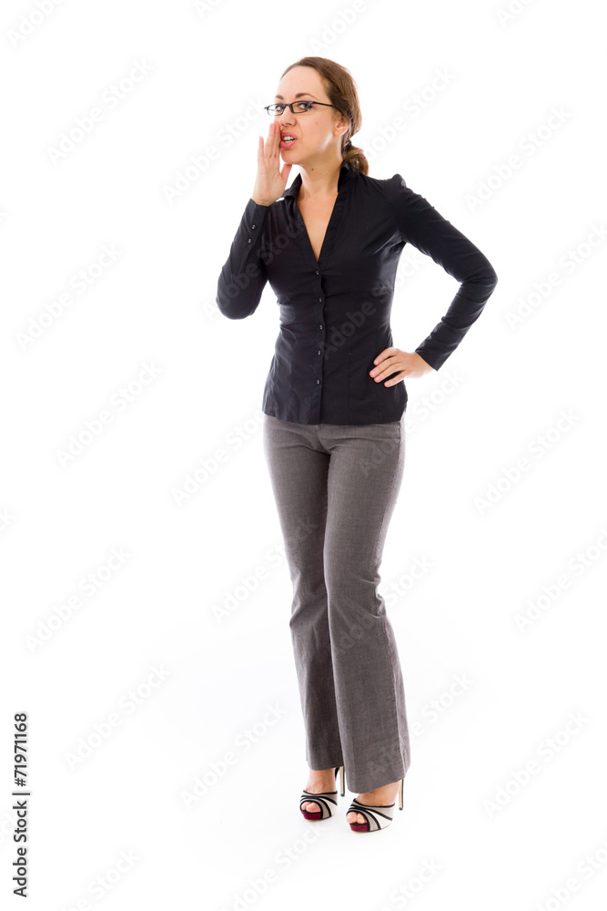 Fototapeta premium model isolated on plain background calling shouting