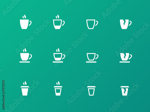 Coffee cup circle icons on green background.