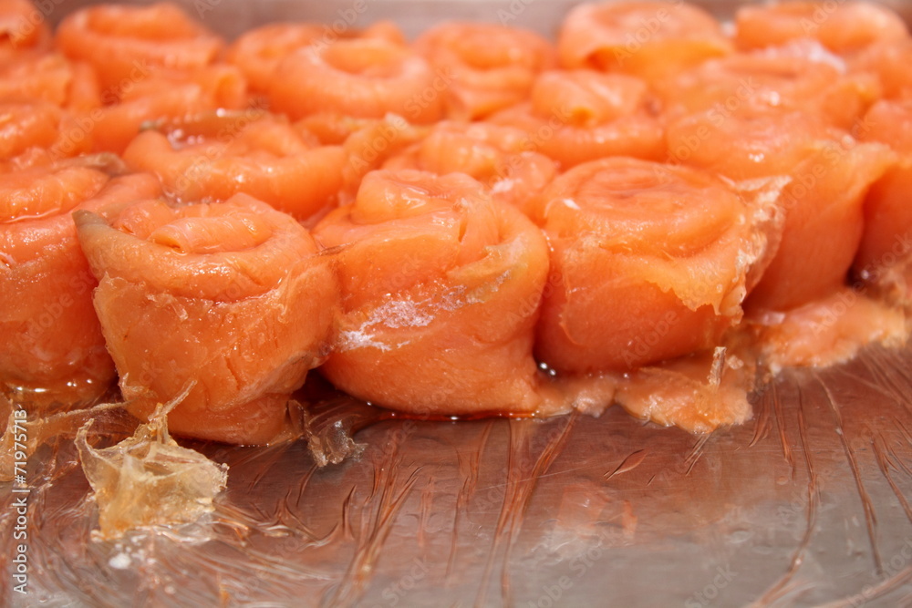 roll Smoked salmon background with gellatin roll Smoked salmon background with gellatin