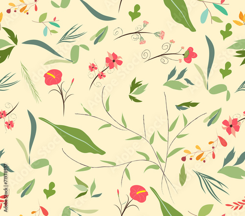 seamless pattern autumn leaves and flower © Big Pearl