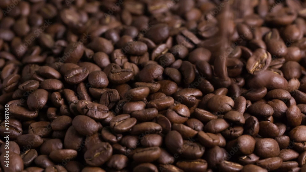 falling coffee beans closeup, made from raw falling coffee beans closeup, made from raw