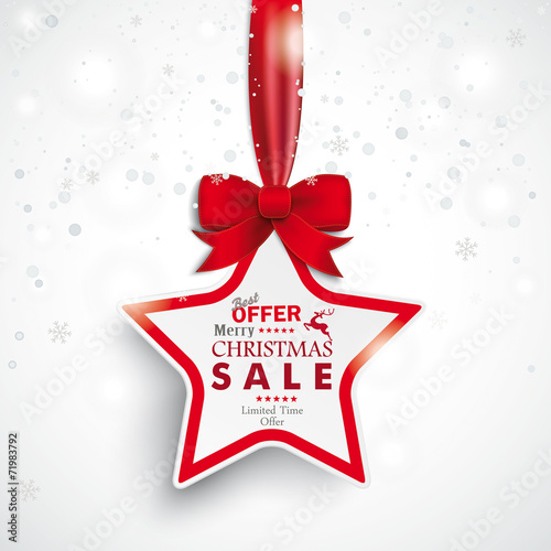 White Paper Star Red Ribbon Snowfall
