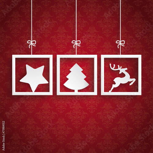Red Background Ornaments 3 Frames Christmas