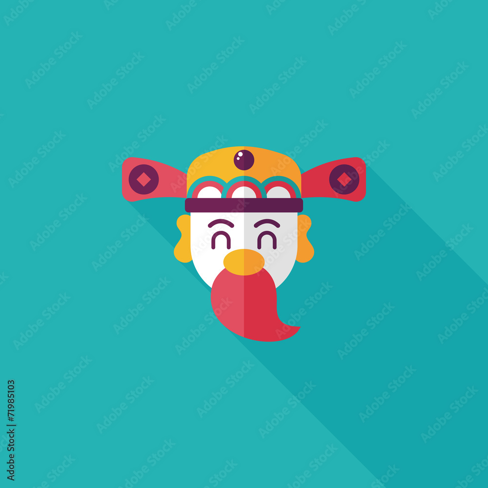 Chinese New Year flat icon with long shadow,eps10, God of wealth Chinese New Year flat icon with long shadow,eps10, God of wealth