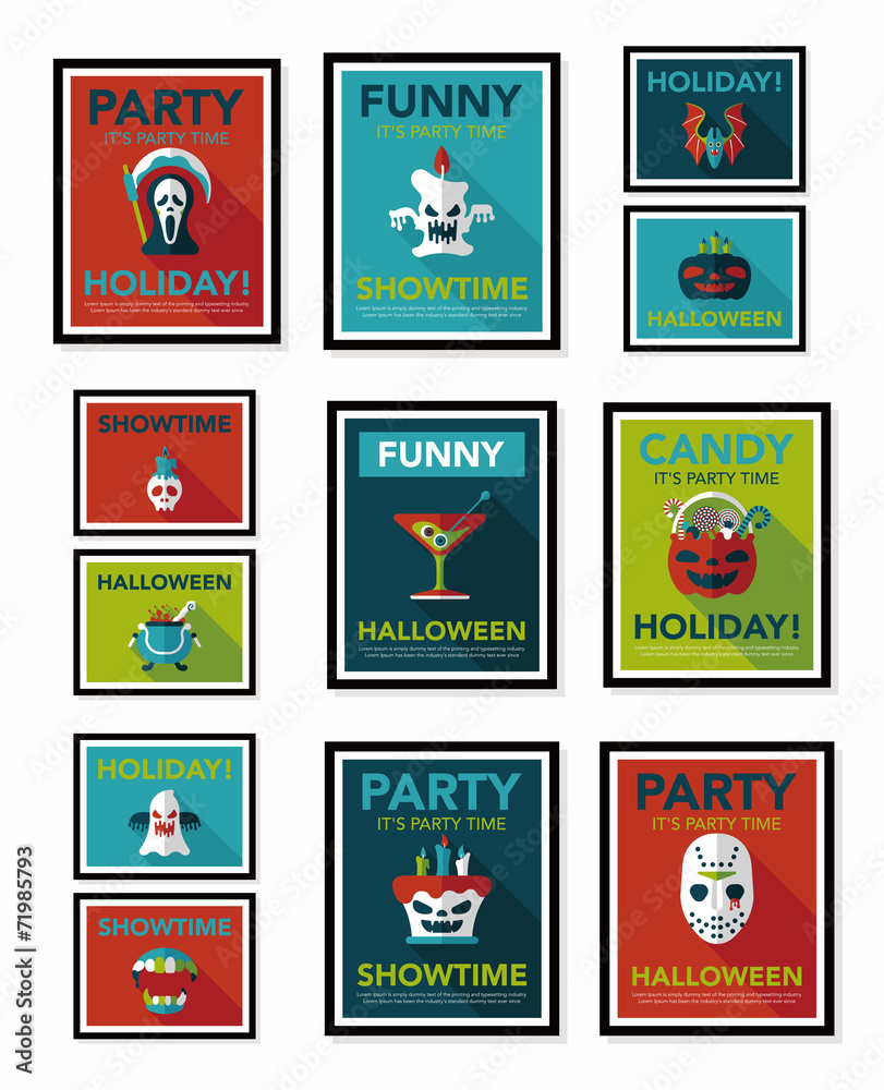 Halloween poster banner design flat background set, eps10