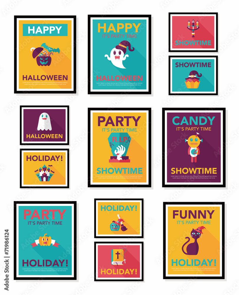 Halloween poster banner design flat background set, eps10